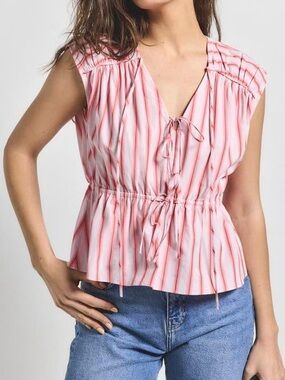 10 Crosby Derek Lam Pink & White Striped Tie-Front Camisole Blouse